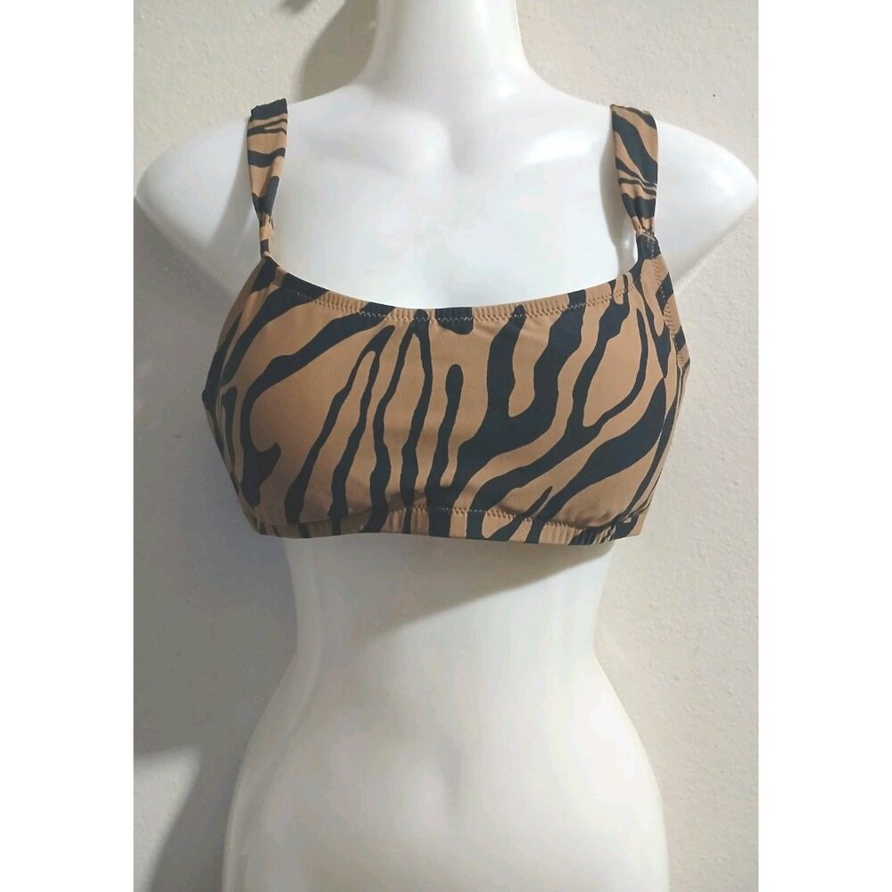 J crew Wide Strap Bikini Zebra Striped Top Sz M